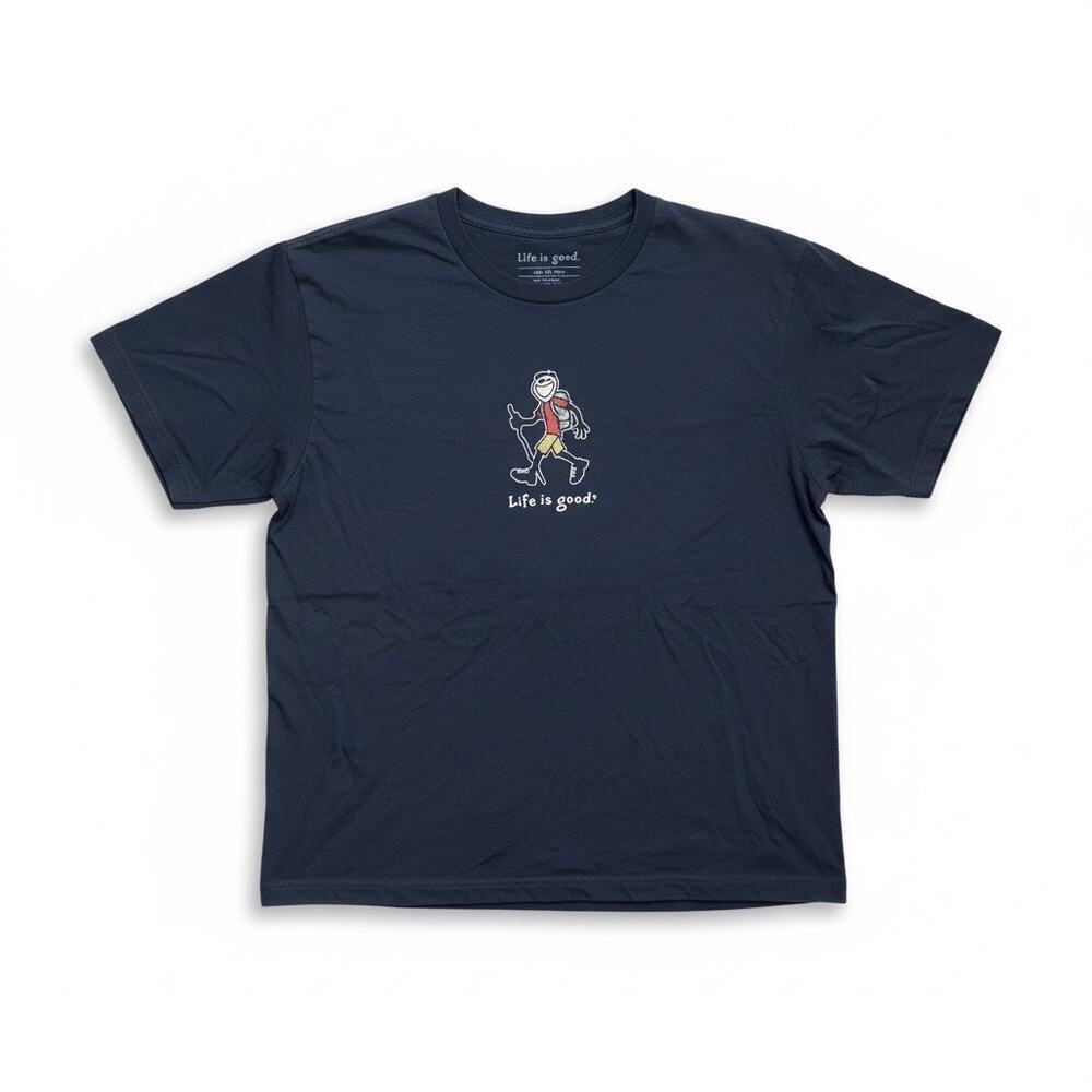 Life is Good Navy Blue T-Shirt – Hiker Stick Figure‎ Graphic Tee, size S